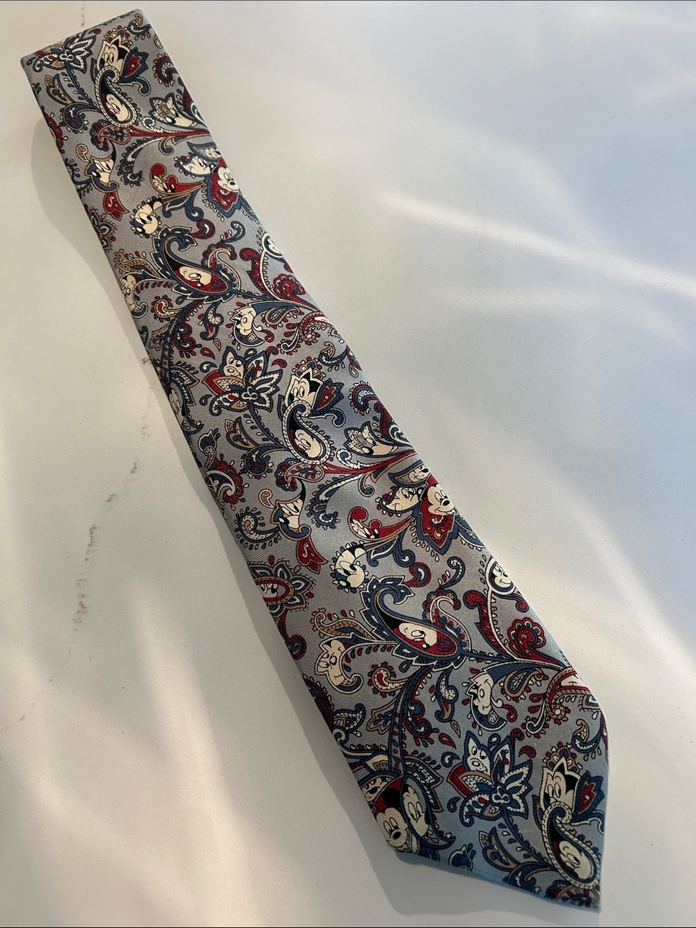 Bolancino Silver-Gray Paisley Tie with Disney characters Red & Navy Accents